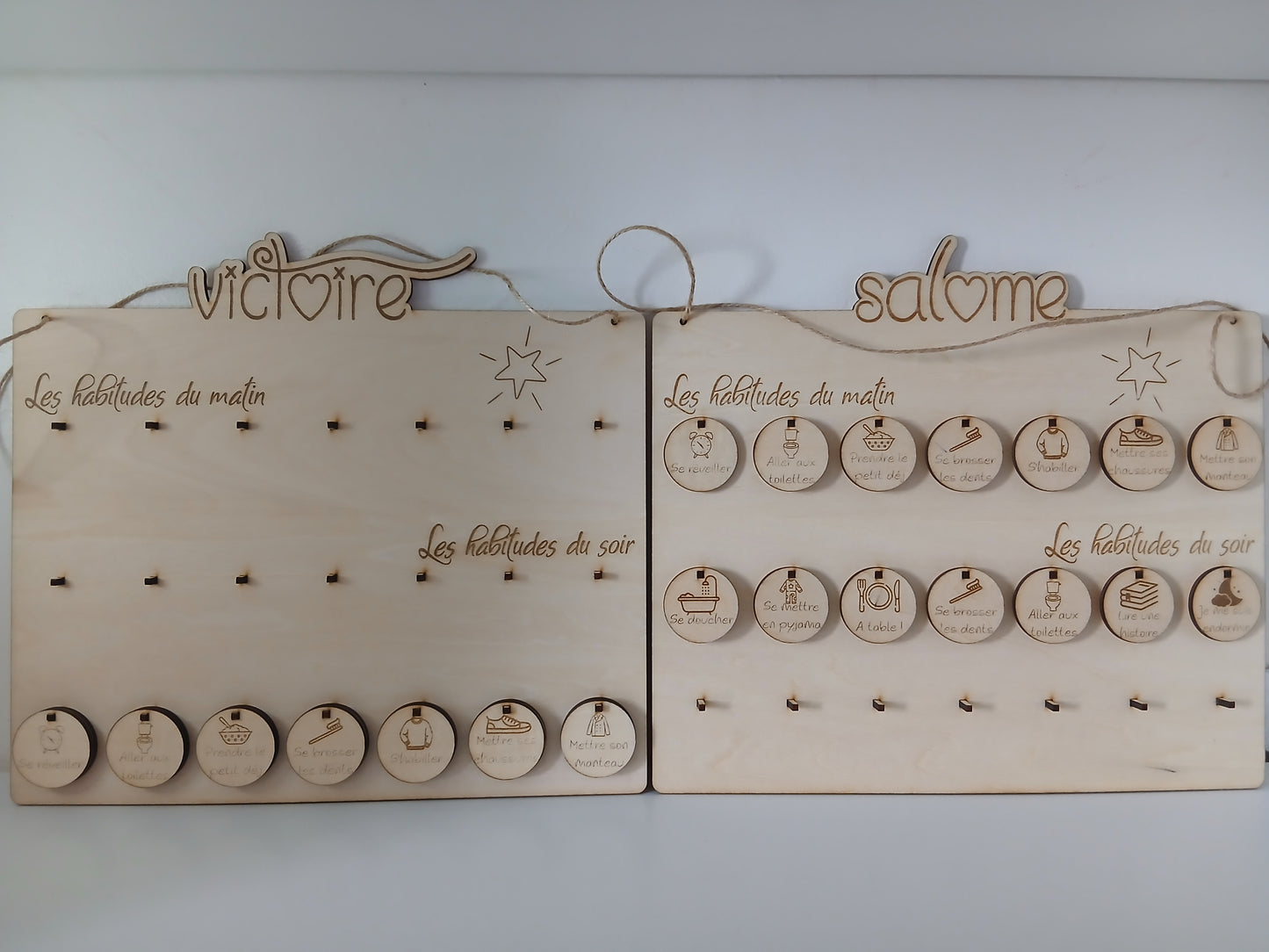 Tableau des routines enfant personnalisé en bois