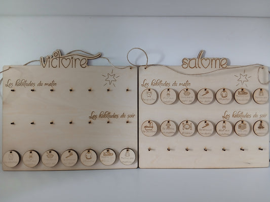 Tableau des routines enfant personnalisé en bois