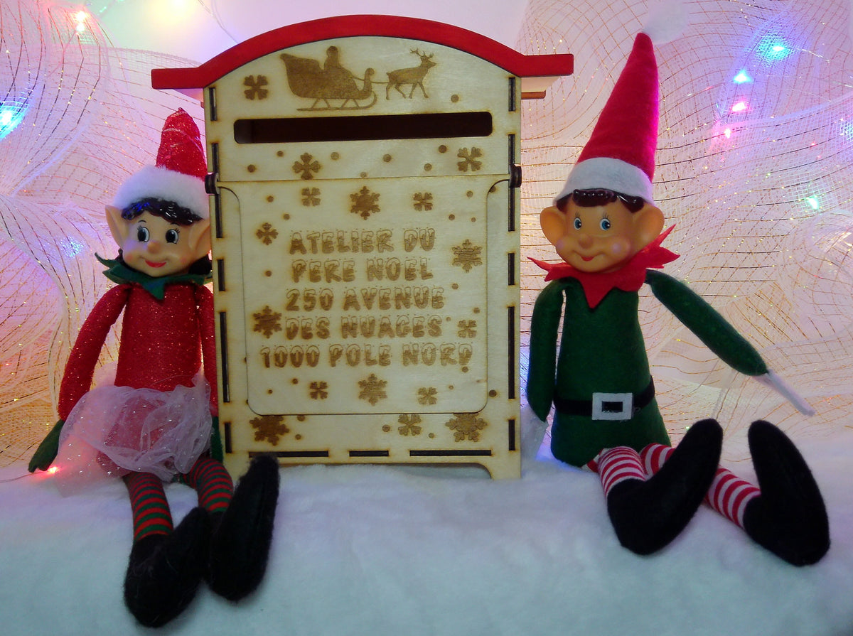 Boîte aux lettres du Père Noël en bois – Décoration de Noël artisanale