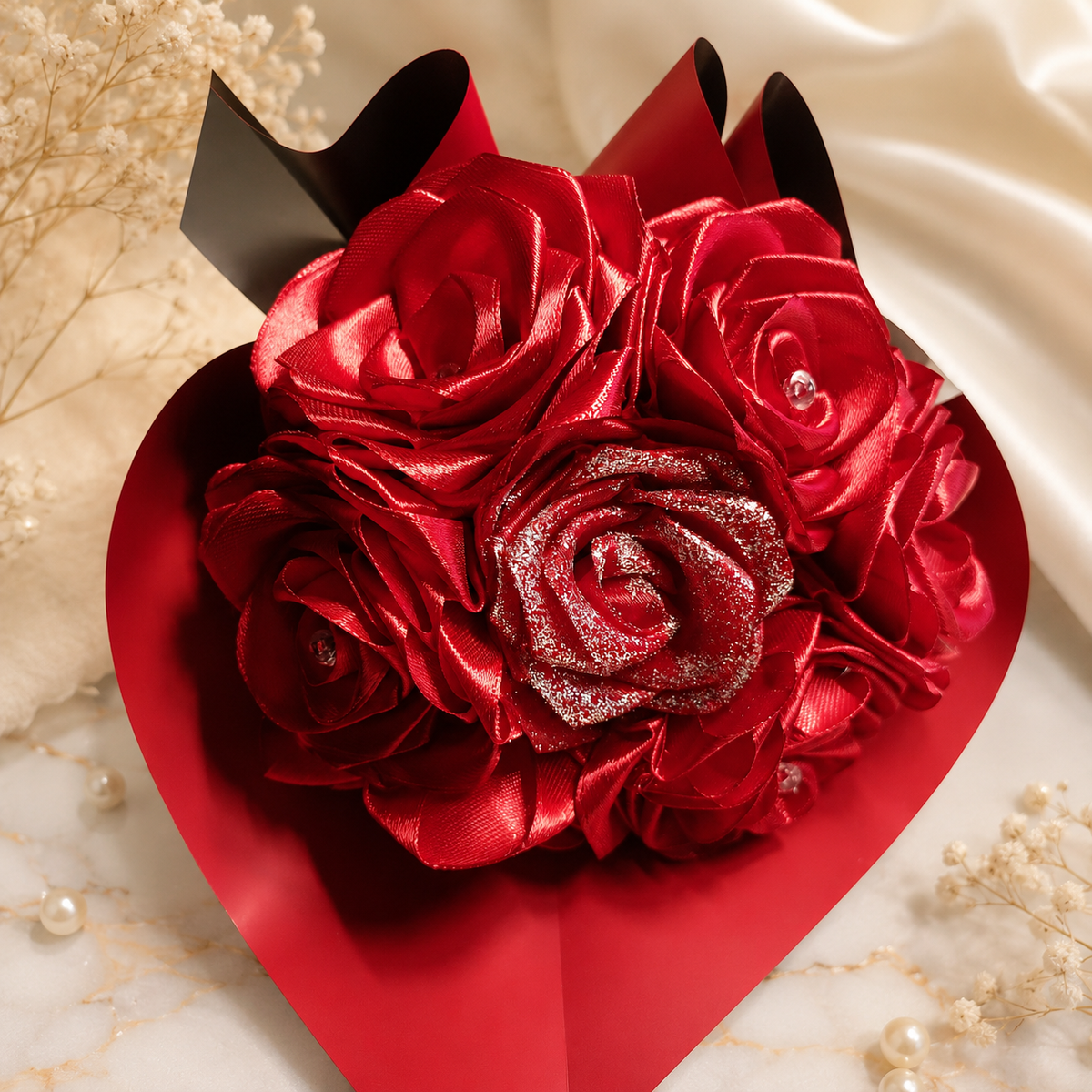 Bouquet de roses en tissu personnalisé – Création florale artisanale