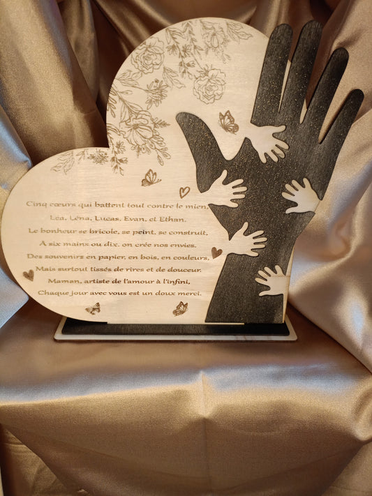 Cœur en Bois Gravé - Cadeau Personnalisé pour Maman