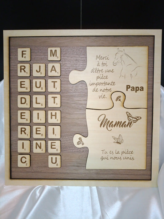 Tableau Scrabble personnalisé en bois – Famille, Papa & Maman