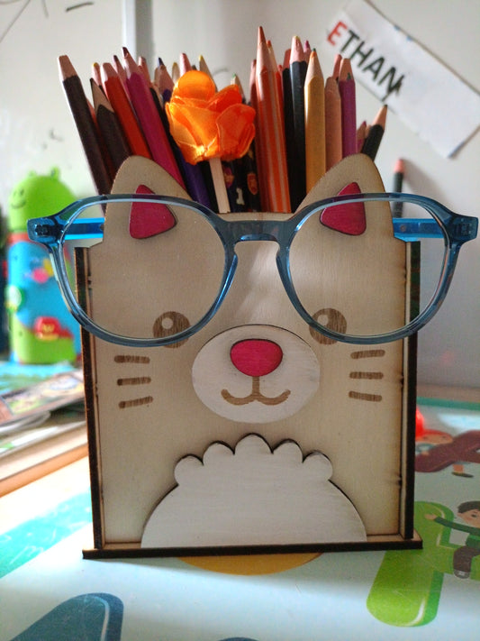🐾 Pot à crayons en bois - Chat mignon personnalisé