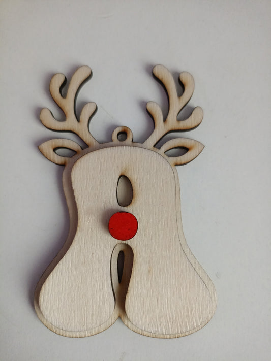 Décoration de Noël en Bois – Renne au Nez Rouge – Ornement Festif pour Sapin