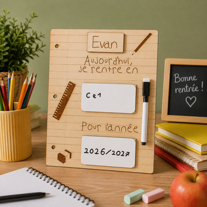 Pancarte rentrée des classes personnalisée en bois – Réutilisable