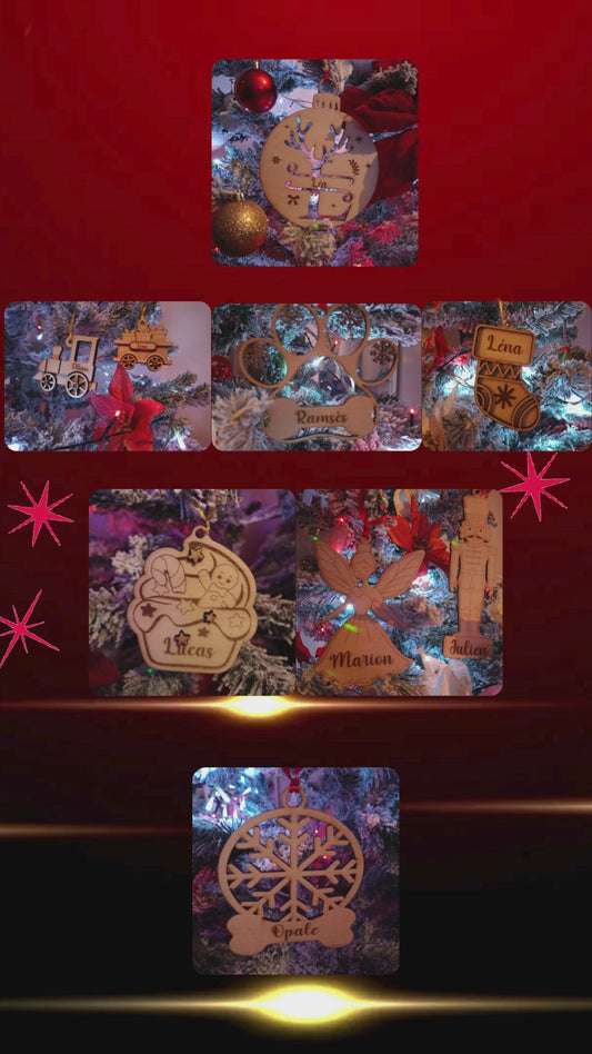 🎄 Décoration de Noël Personnalisée en Bois – Ornement Gravé avec un Prénom