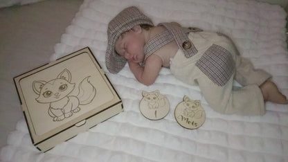 Coffret cartes étapes bébé personnalisées en bois – 12 mois