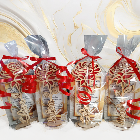 Rose en bois personnalisée – Cadeau de fin d’année pour ATSEM, directrice, personnel périscolaire